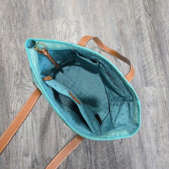 🐢 Fossil Keyper Blue Tote Bag with Tan Accents - Picture 9 of 11